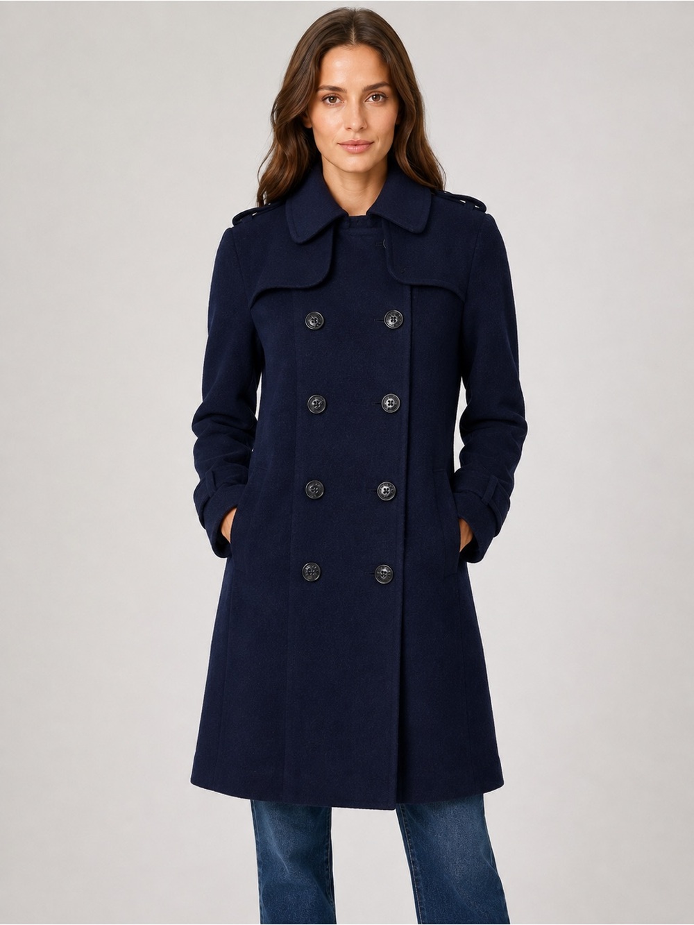 Burberry Navy Blue Peacoat Double Breasted Coat Women's 4 - Picture 2 of 11